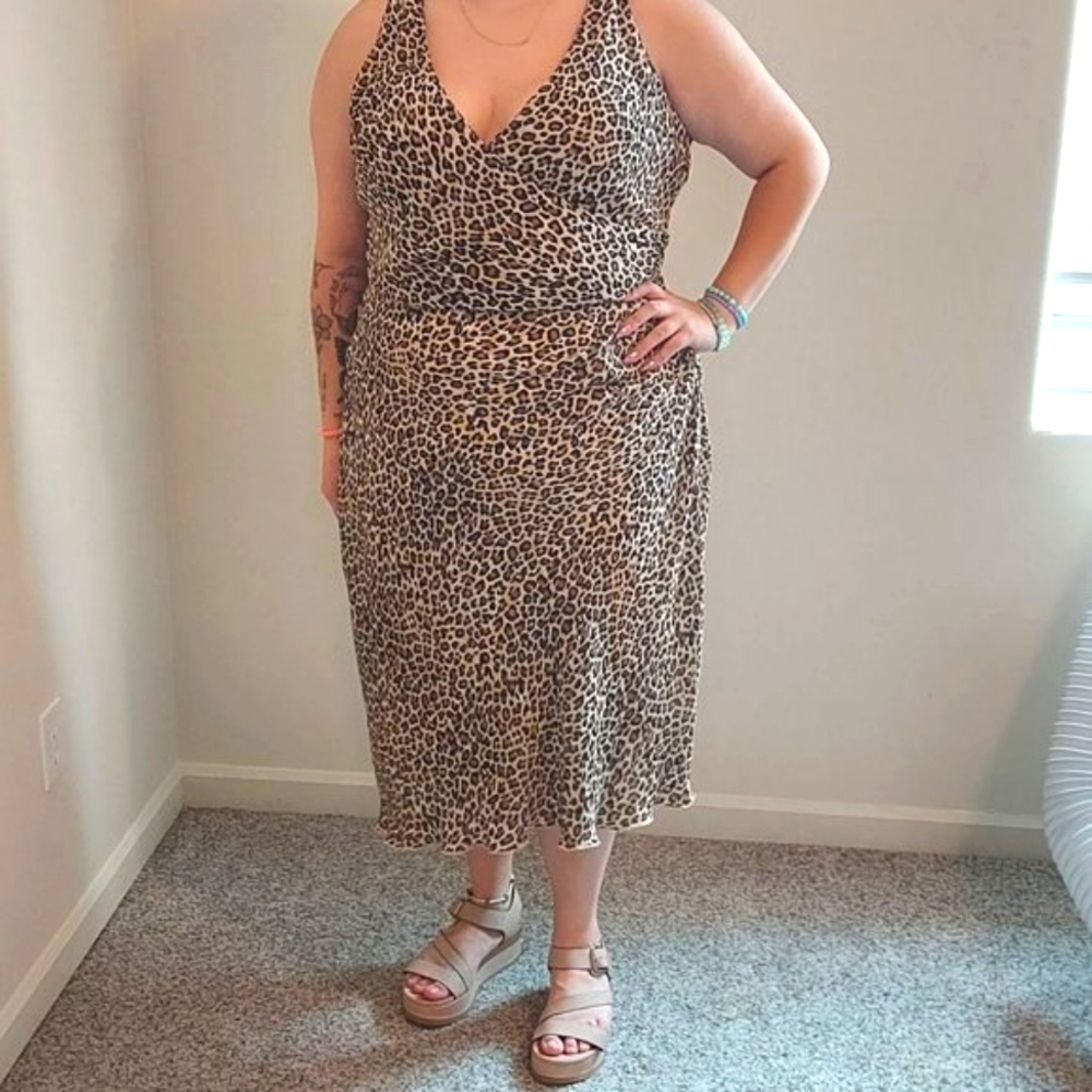 Plus Size Jonathan Martin Studio Faux Wrap Animal Print Midi Dress, Size 16W